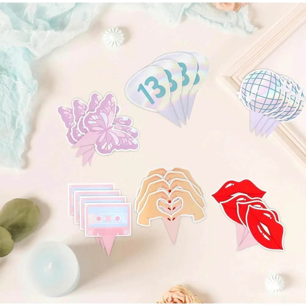 Loghohu 24Pcs Music Singer Cupcake Toppers Multicolored Concert Party Decoration